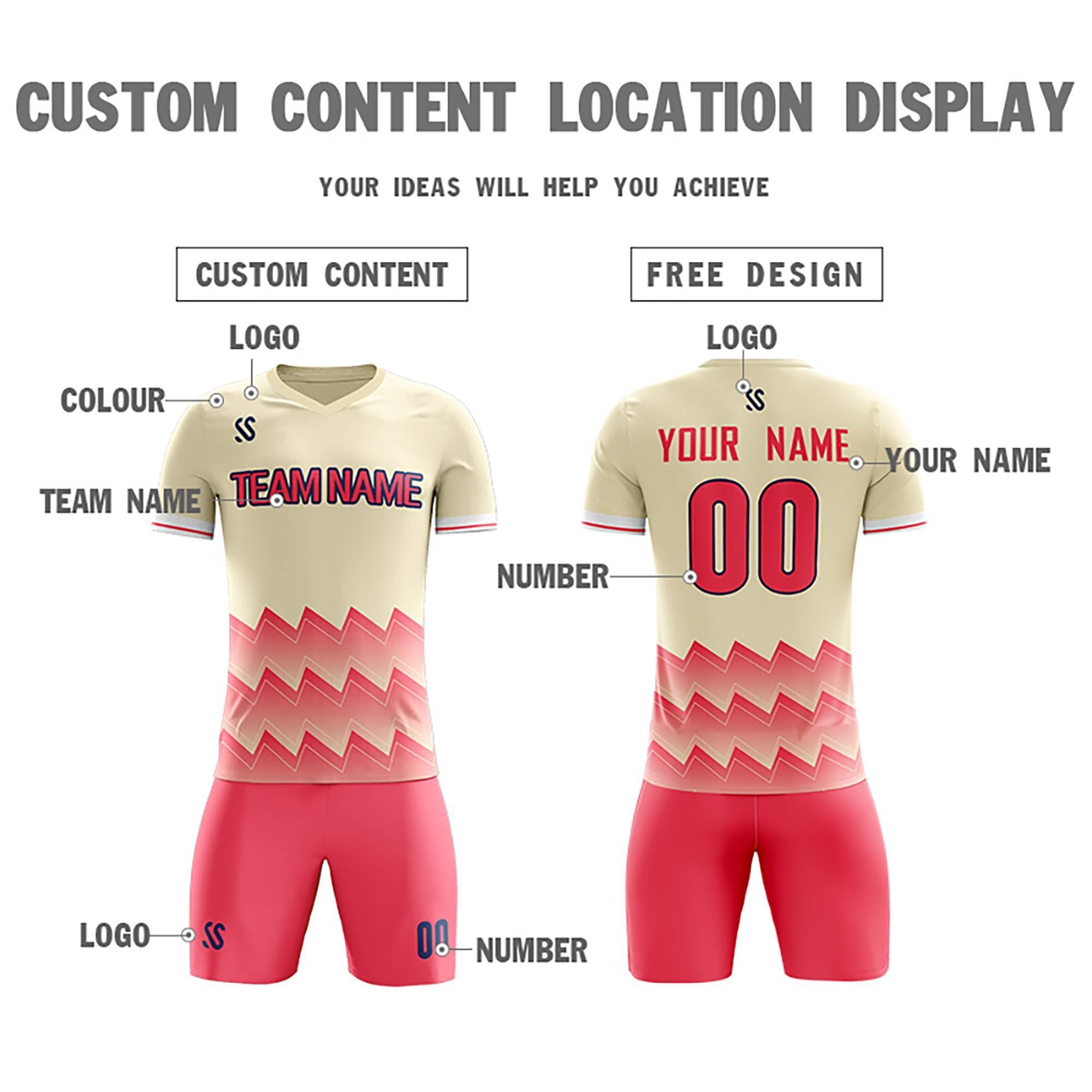 Custom Pink Printing Outdoor Breathable Soccer Sets Jersey