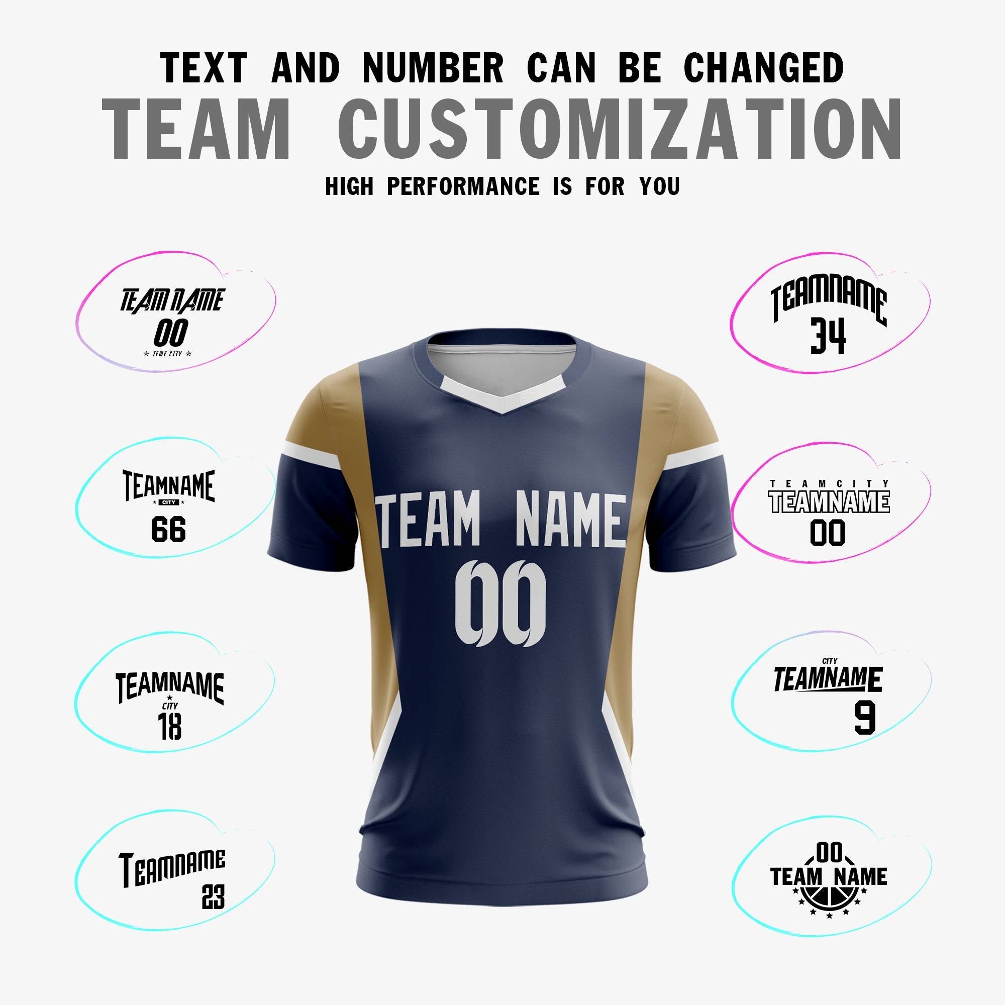 Custom Navy Gold Breathable Sport Soccer Tops Jersey