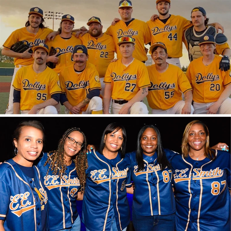 Maillot de baseball personnalisé à rayures bleu-blanc et poudre jaune, authentique, à la mode