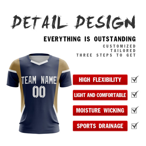Custom Navy Gold Breathable Sport Soccer Tops Jersey