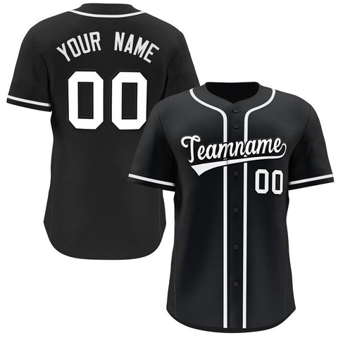 Custom Black White Classic Style Button Down Authentic Baseball Jersey