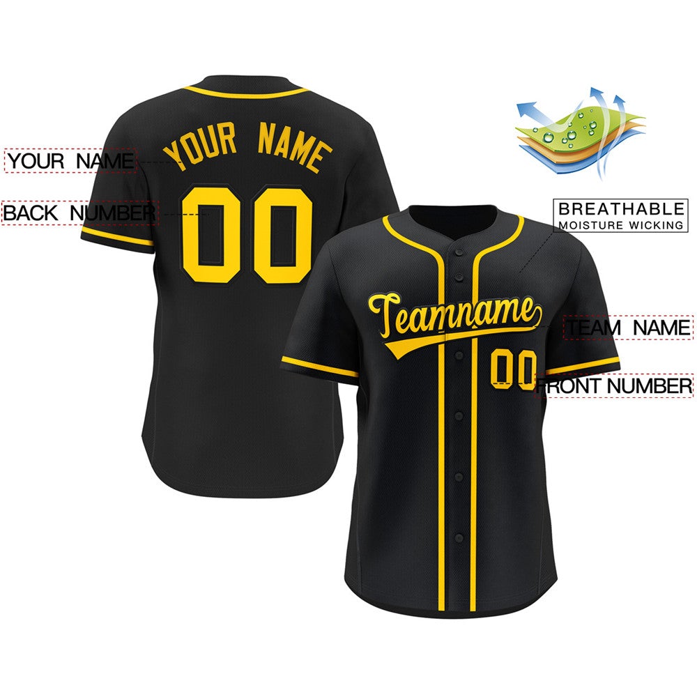 Maillot de baseball authentique de mode de style classique jaune noir personnalisé