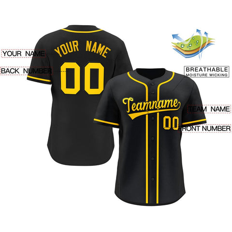 Custom Black Yellow Classic Style Fashion Authentic Baseball Jersey