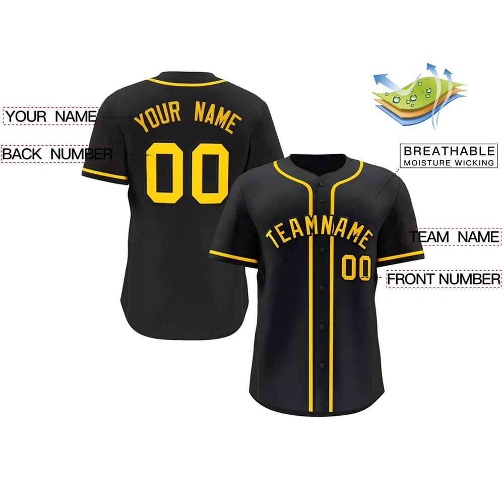 Custom Black Yellow Classic Style Button Down Authentic Baseball Jersey