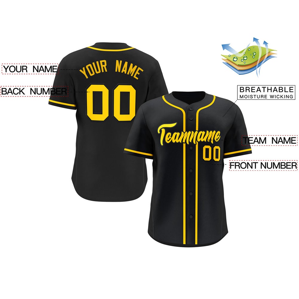 Maillot de baseball authentique Hip Hop de style classique jaune noir personnalisé