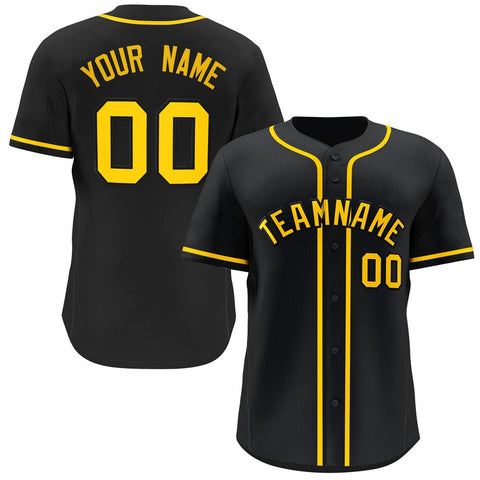 Custom Black Yellow Classic Style Button Down Authentic Baseball Jersey