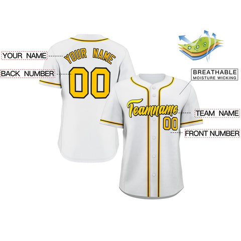 Custom White Gold-Black Classic Style Fashion Authentic Baseball Jersey