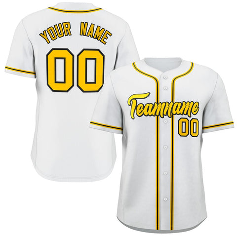 Custom White Gold-Black Classic Style Fashion Authentic Baseball Jersey
