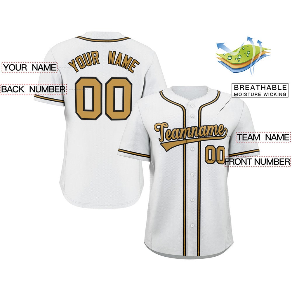 Maillot de baseball authentique de style classique blanc personnalisé Old Gold-Navy