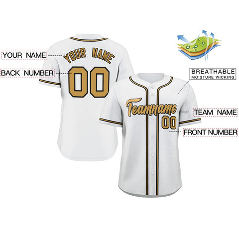 Custom White Old Gold-Navy Classic Style Fashion Authentic Baseball Jersey