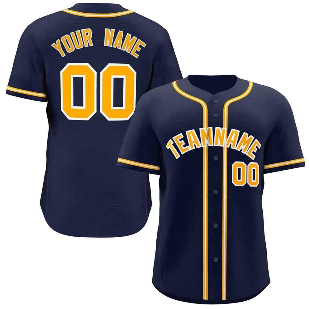 Custom Navy Yellow-White Classic Style Authentic Baseball Jersey