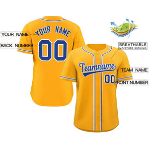 Maillot de baseball authentique de style classique jaune blanc-royal personnalisé