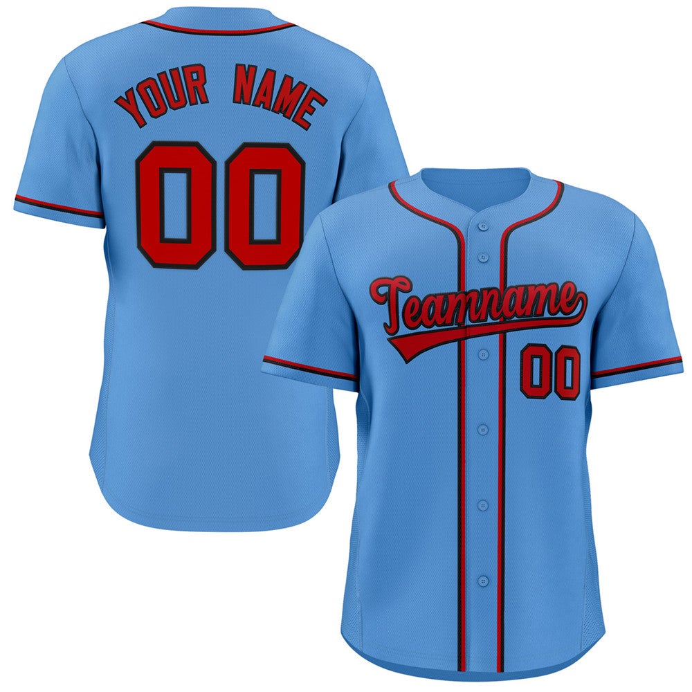 Maillot de baseball authentique de style classique personnalisé bleu clair rouge-noir