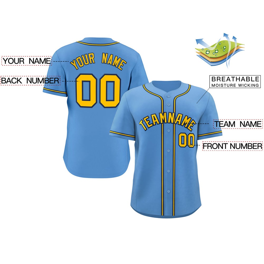 Custom Light Blue Yellow-Navy Classic Style Fashion Authentic Baseball Jersey