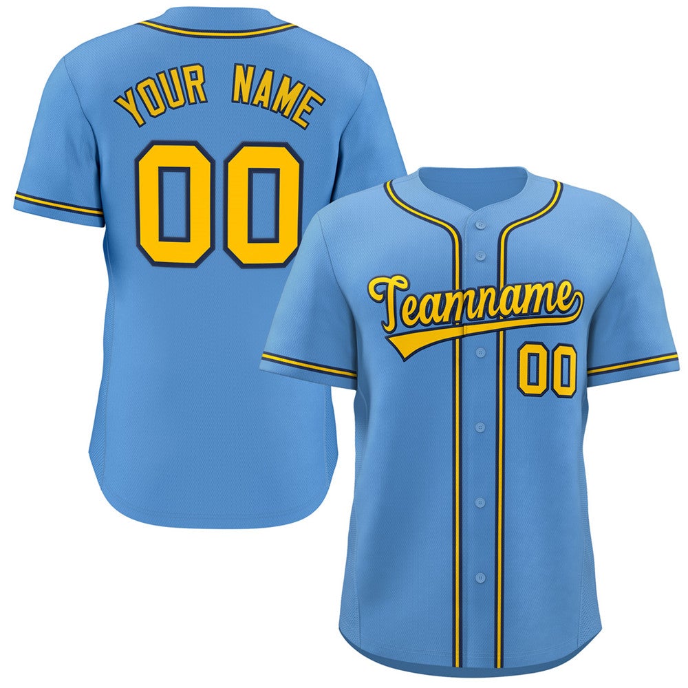 Custom Light Blue Gold-Navy Classic Style Authentic Baseball Jersey