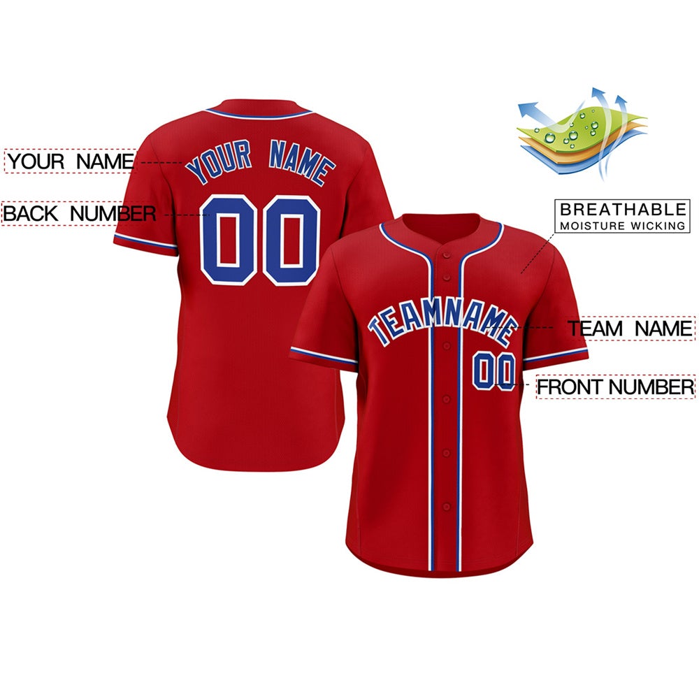 Custom Red Royal-White Classic Style Authentic Baseball Jersey