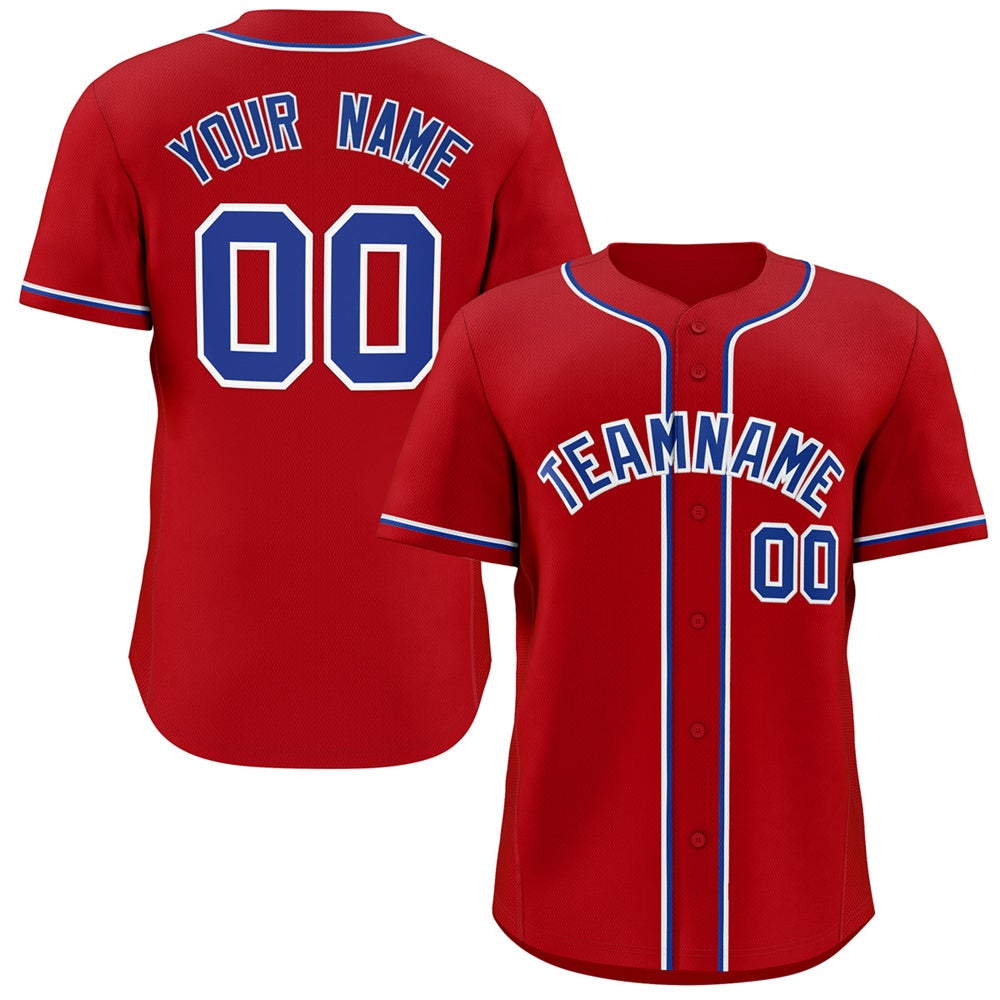 Maillot de baseball authentique de style classique rouge royal-blanc personnalisé