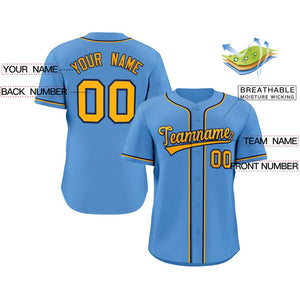 Maillot de baseball authentique de style classique bleu clair jaune-marine personnalisé