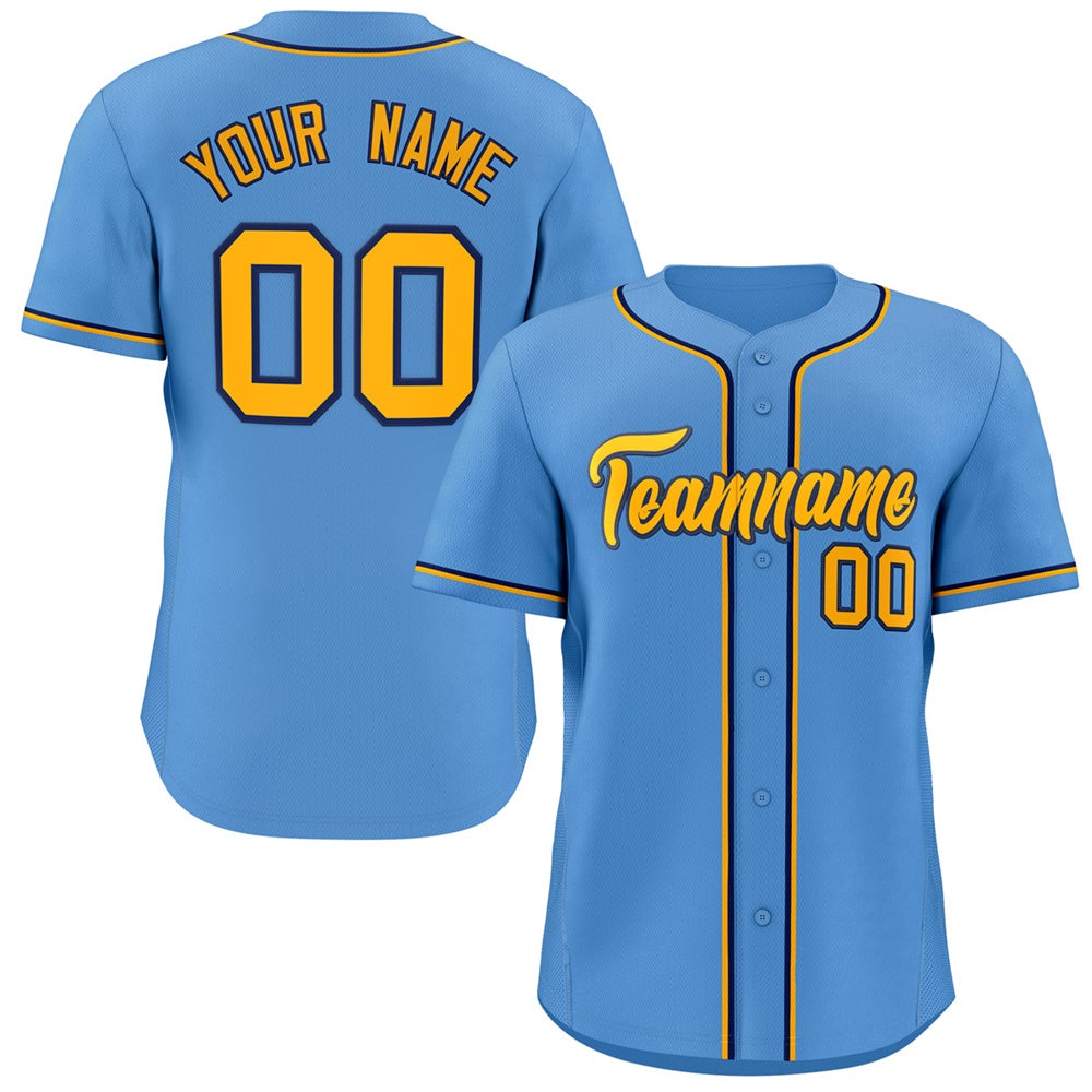 Custom Light Blue Yellow-Navy Classic Style Authentic Baseball Jersey