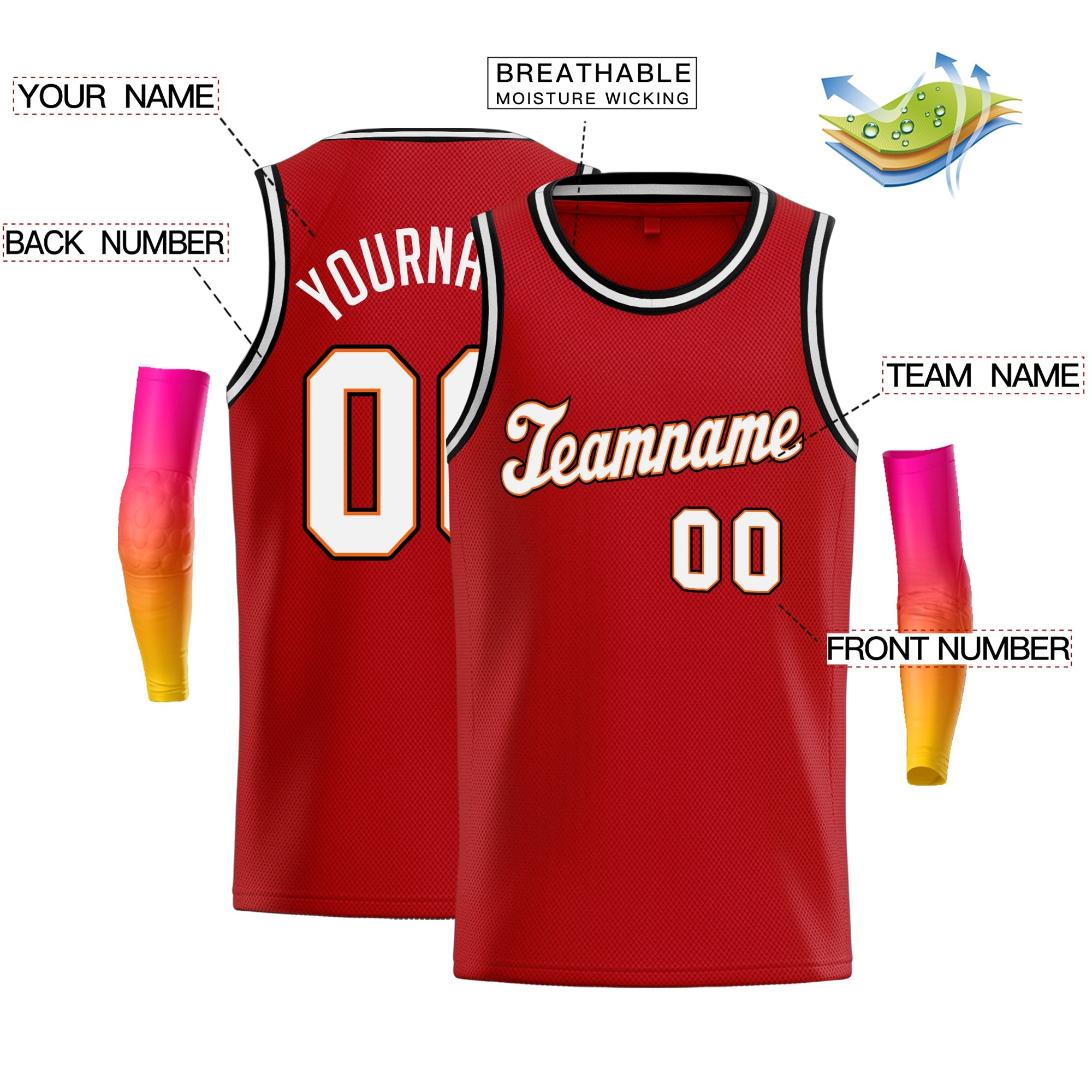 Custom Red White-Orange Classic Tops Men Casual Basketball Jersey