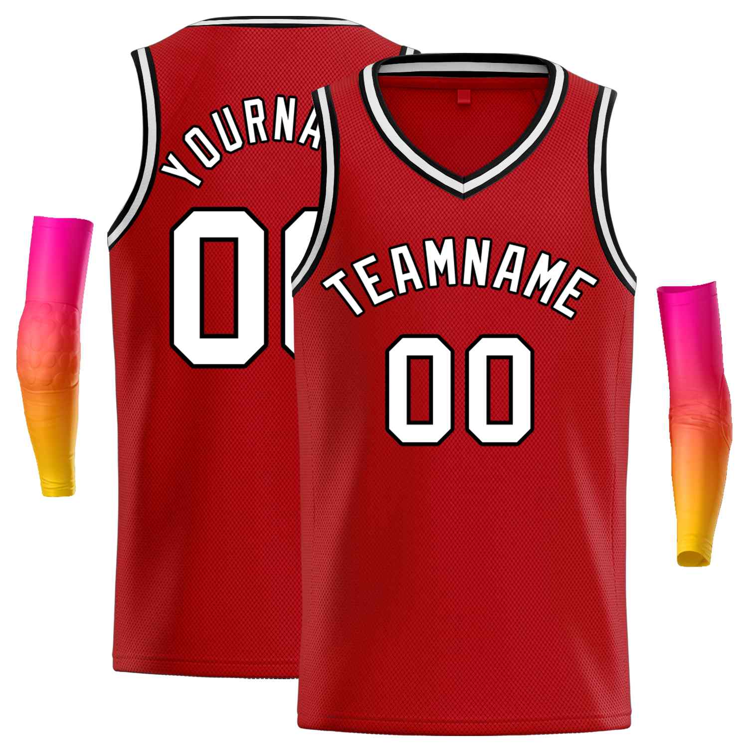 Maillot de basket-ball décontracté pour hommes, haut classique personnalisé rouge blanc-noir