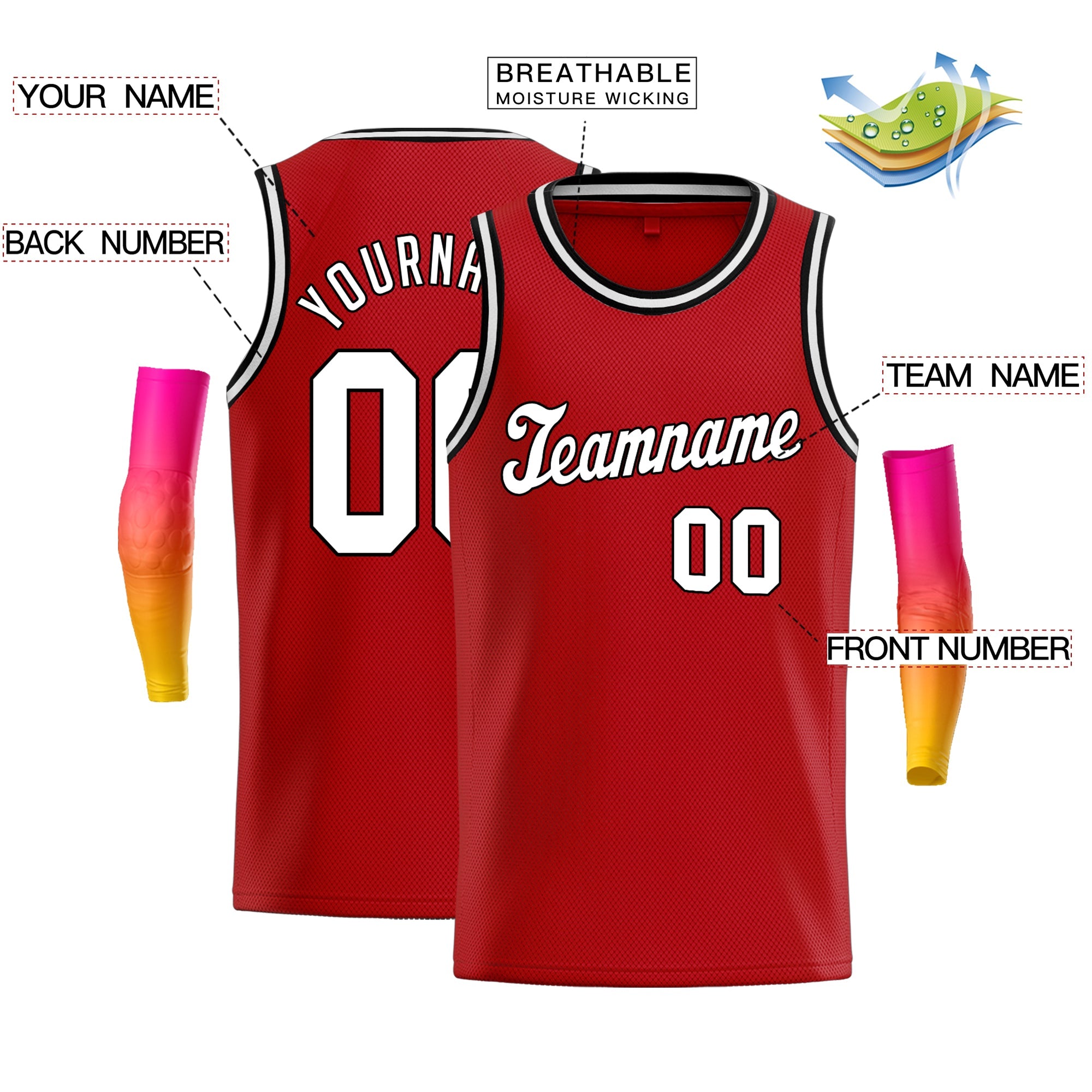 Custom Red White-Black Classic Tops Sport Game Basketball Jersey