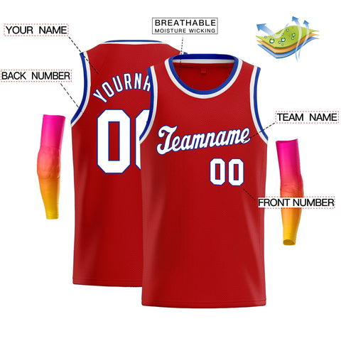 Custom Red White-Royal Classic Tops Athletic Basketball Jersey