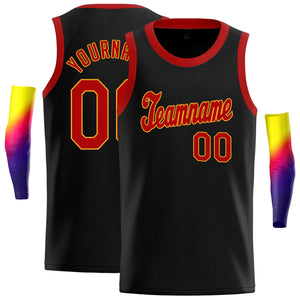 Maillot de basket-ball respirant, personnalisé, noir, rouge-jaune, hauts classiques