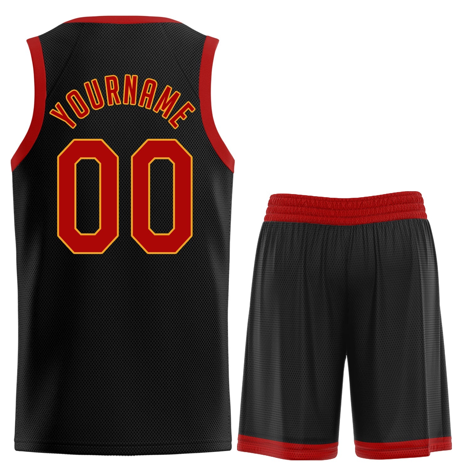 Maillot de basket-ball personnalisé noir rouge-jaune, ensembles classiques