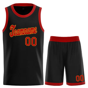 Maillot de basket-ball personnalisé noir rouge-jaune, ensembles classiques