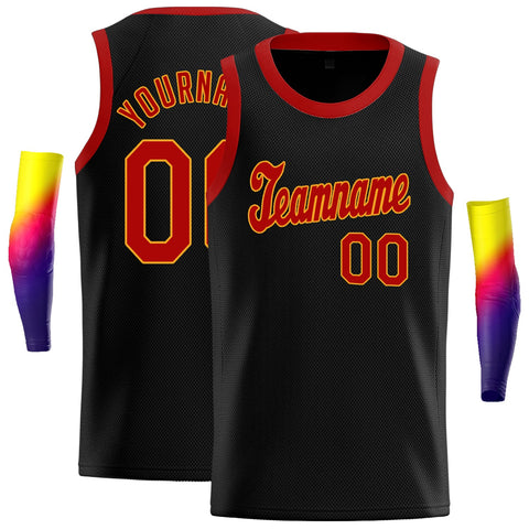 Custom Black Red-Yellow Classic Tops Breathable Basketball Jersey
