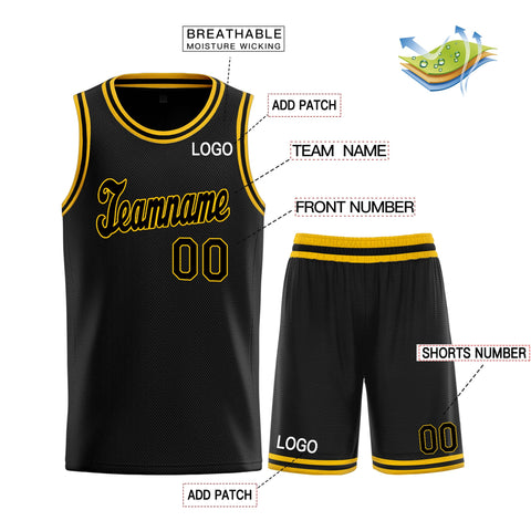 Custom Black Yellow Classic Sets Basketball Jersey