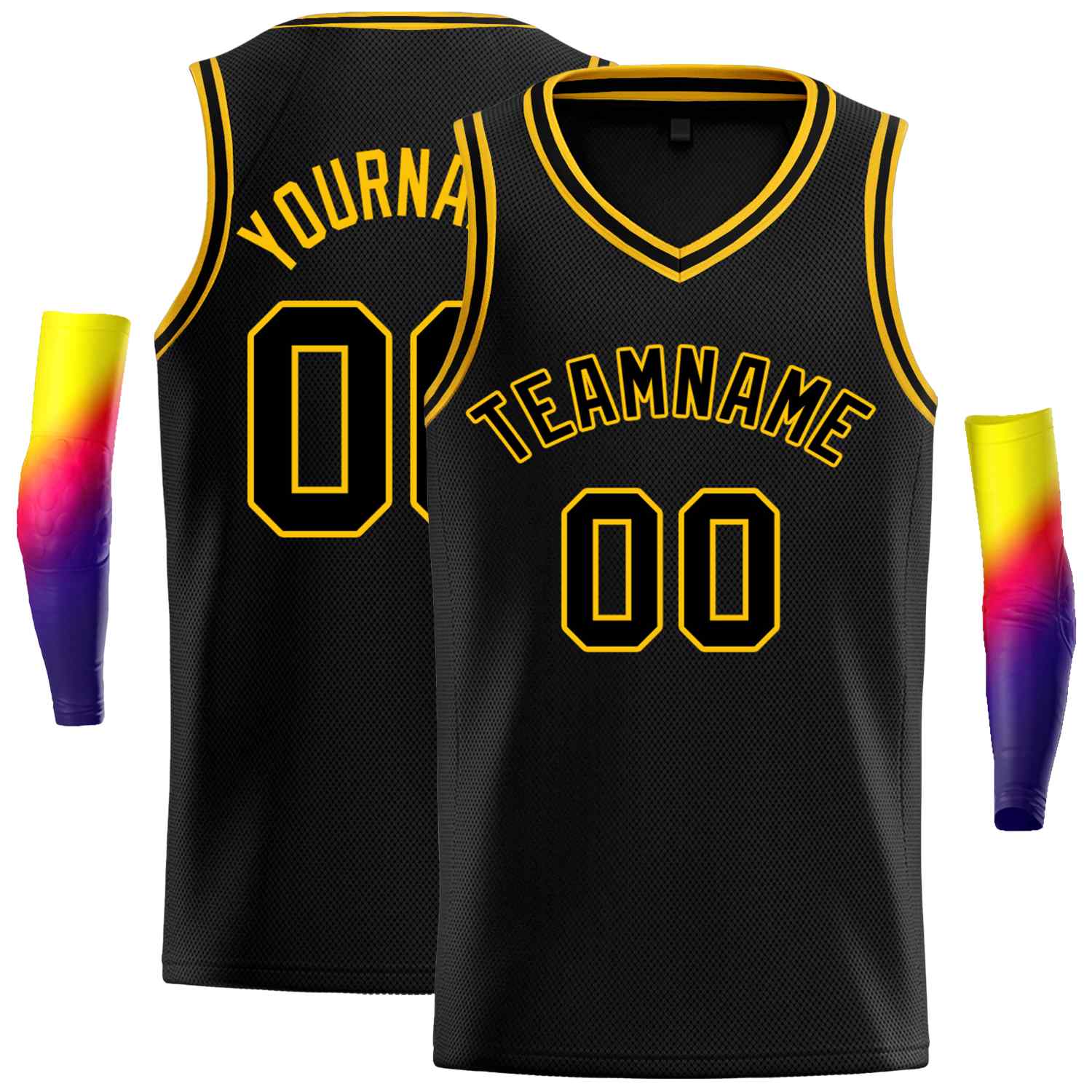 Maillot de basket-ball décontracté pour hommes, haut classique personnalisé noir blanc-jaune