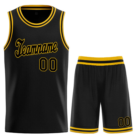 Custom Black Yellow Classic Sets Basketball Jersey