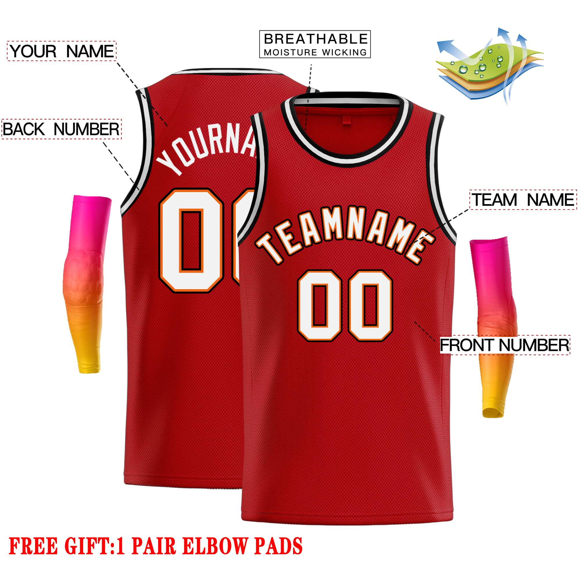 Custom Red White-Orange Classic Tops Casual Basketball Jersey