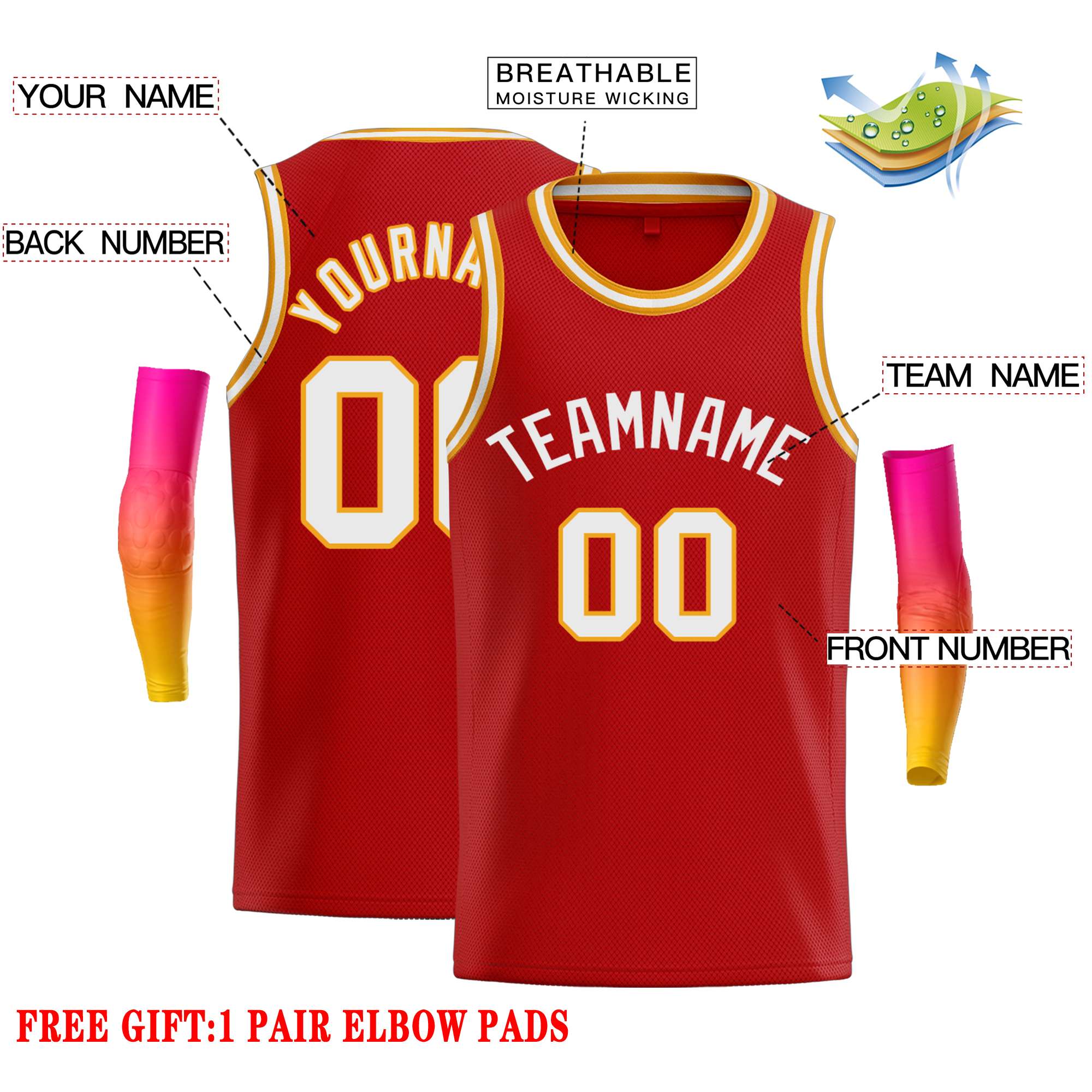 Custom Red White Classic Tops Casual Basketball Jersey