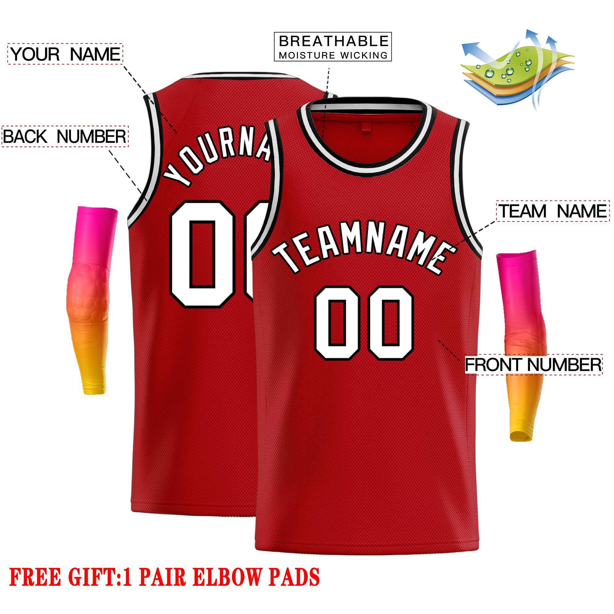 Custom Red White-Black Classic Tops Casual Basketball Jersey