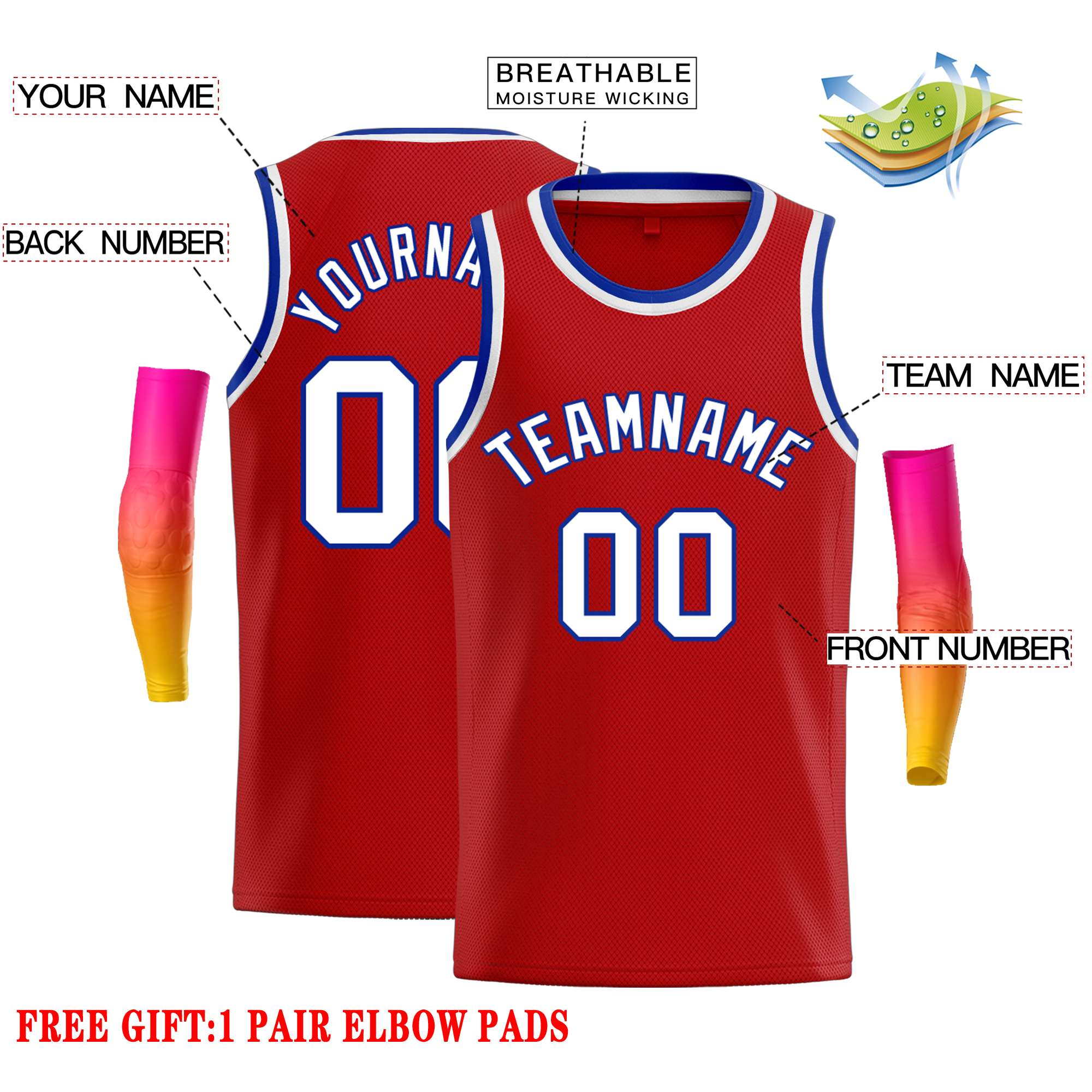 Custom Red White-Royal Classic Tops Casual Basketball Jersey