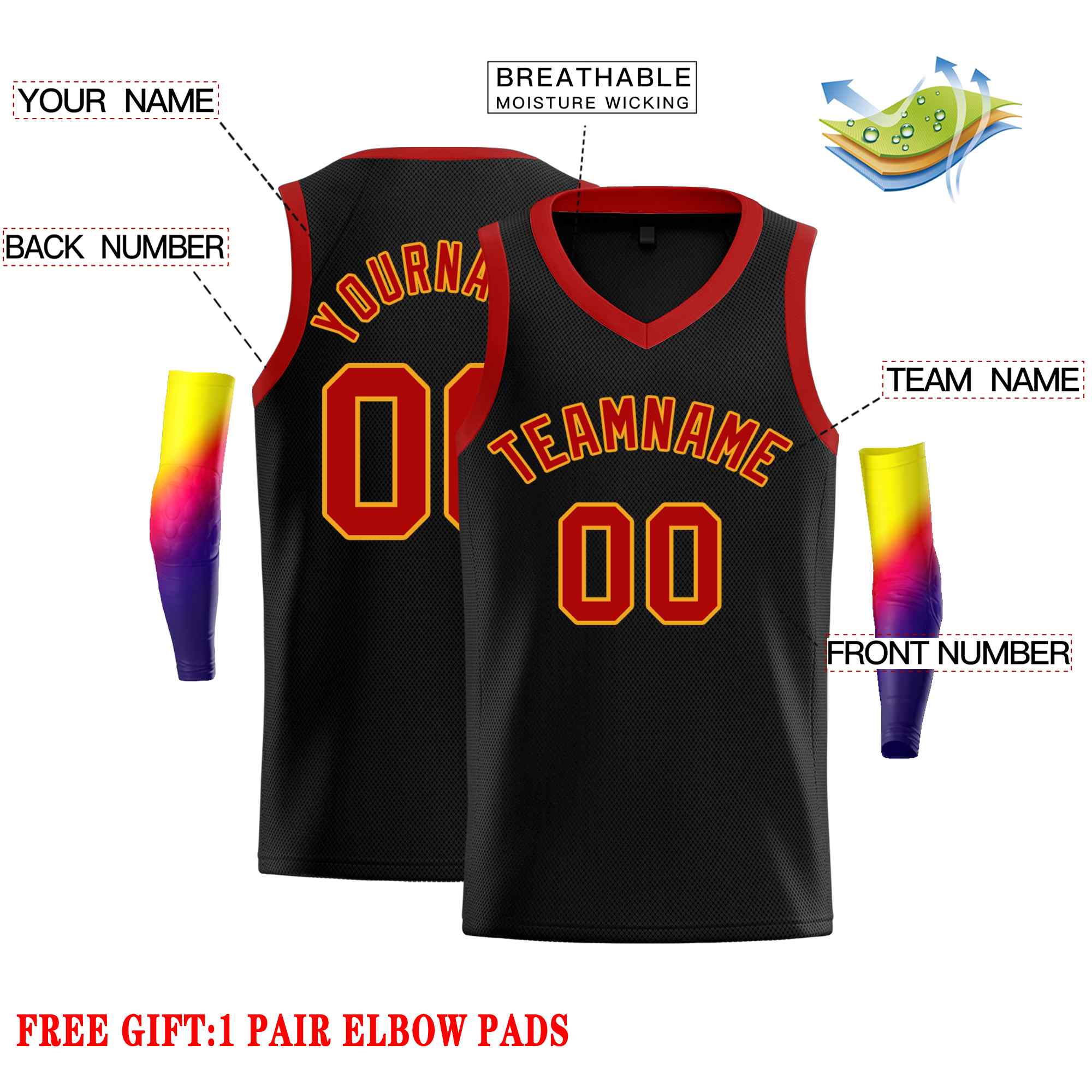 Custom Black Red-Yellow Classic Tops Men Casual Basketball Jersey