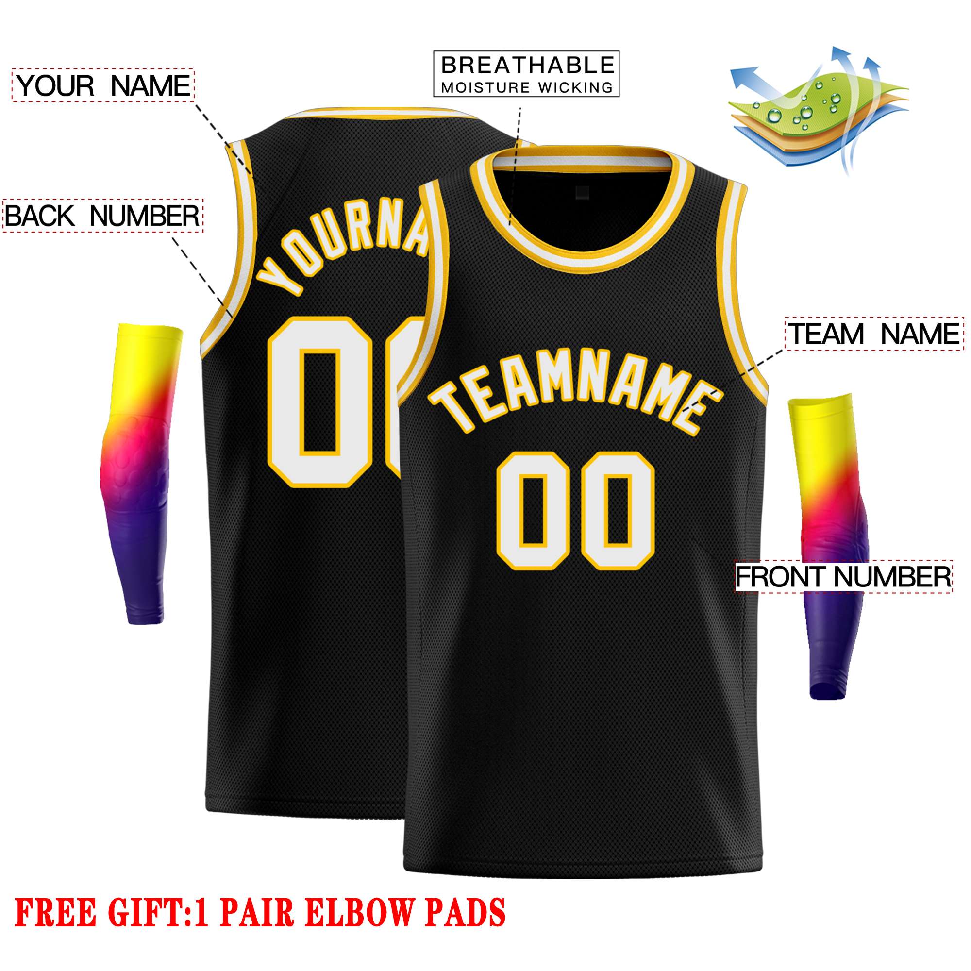 Custom Black White-Yellow Classic Tops Casual Basketball Jersey