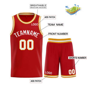 Maillot de basket-ball incurvé personnalisé rouge blanc-classique