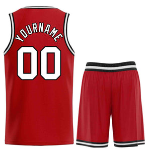 Custom Red White-Black Classic Sets Curved Basketball Jersey