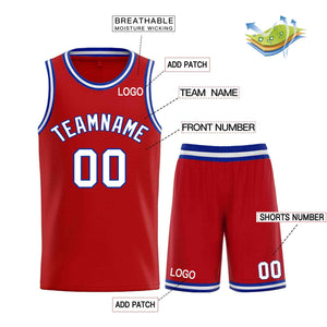 Custom Red White-Royal Classic Sets Curved Basketball Jersey