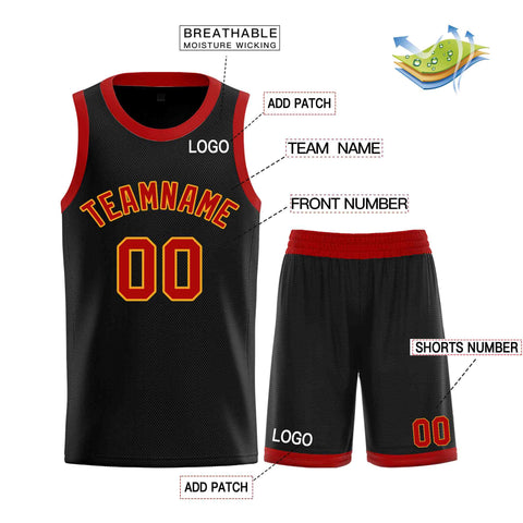 Custom Black Red-Yellow Classic Sets Curved Basketball Jersey