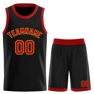 Maillot de basket-ball incurvé personnalisé noir rouge-jaune, ensembles classiques