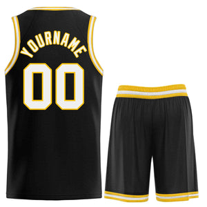 Custom Black White-Yellow Classic Sets Curved Basketball Jersey