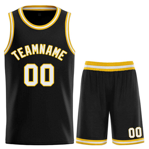 Custom Black White-Yellow Classic Sets Curved Basketball Jersey