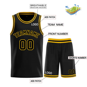 Maillot de basket-ball incurvé personnalisé noir jaune-classique