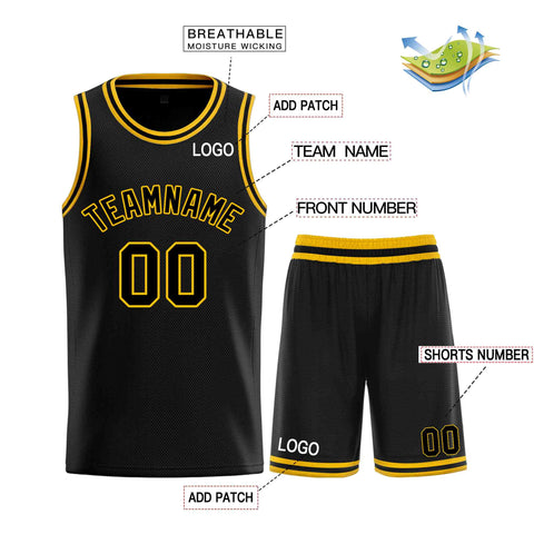 Custom Black Yellow-Classic Sets Curved Basketball Jersey