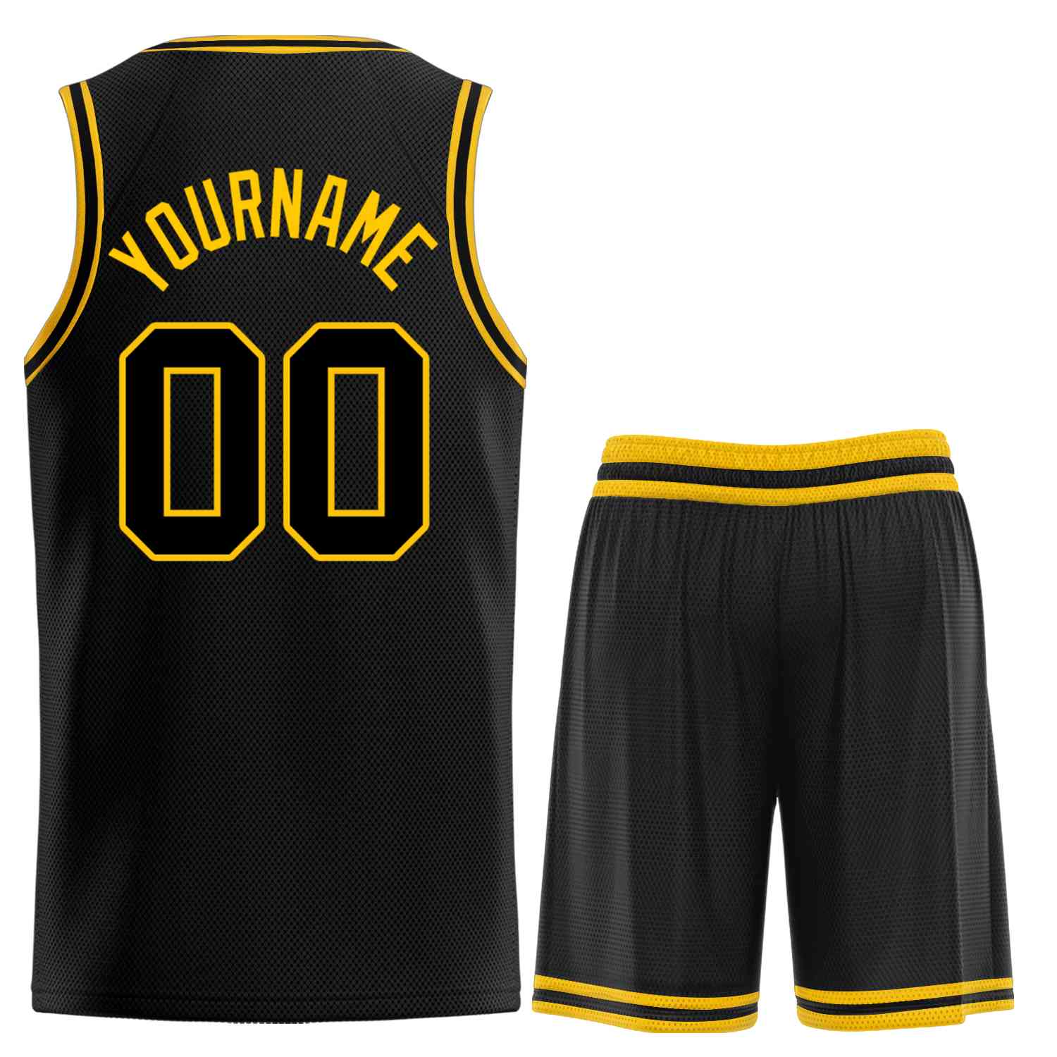 Maillot de basket-ball incurvé personnalisé noir jaune-classique